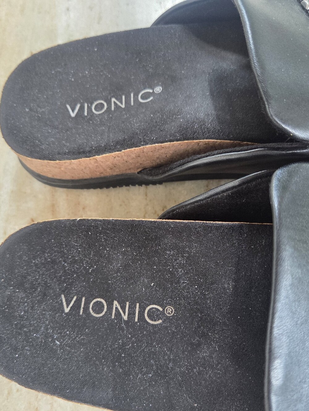 Vionic Georgina Georgie Black Leather Mules Slides Slip On Shoes Size 8 - Picture 3 of 8